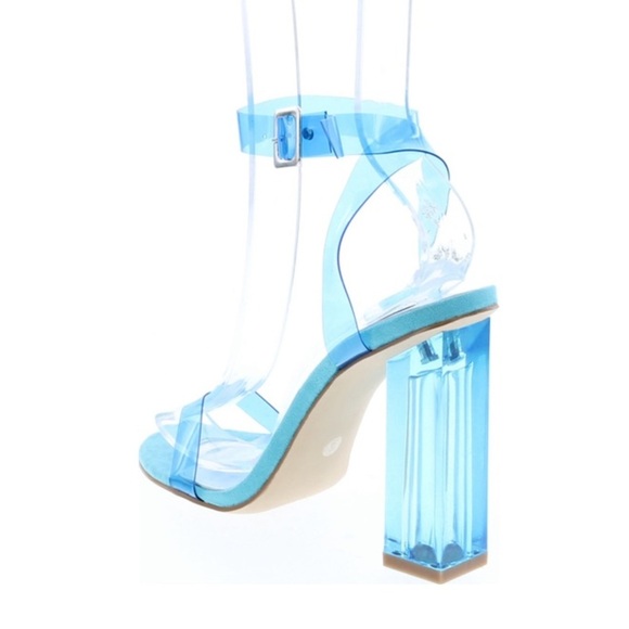 Fashion nova neon blue clear ankle strap square high heel sandals Sz 10 - Picture 3 of 15